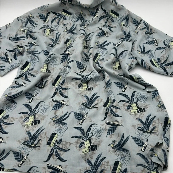 Men’s 100% Silk Shirt Poeta Moda Beach Shirt Size L Palm Trees - Picture 5 of 6